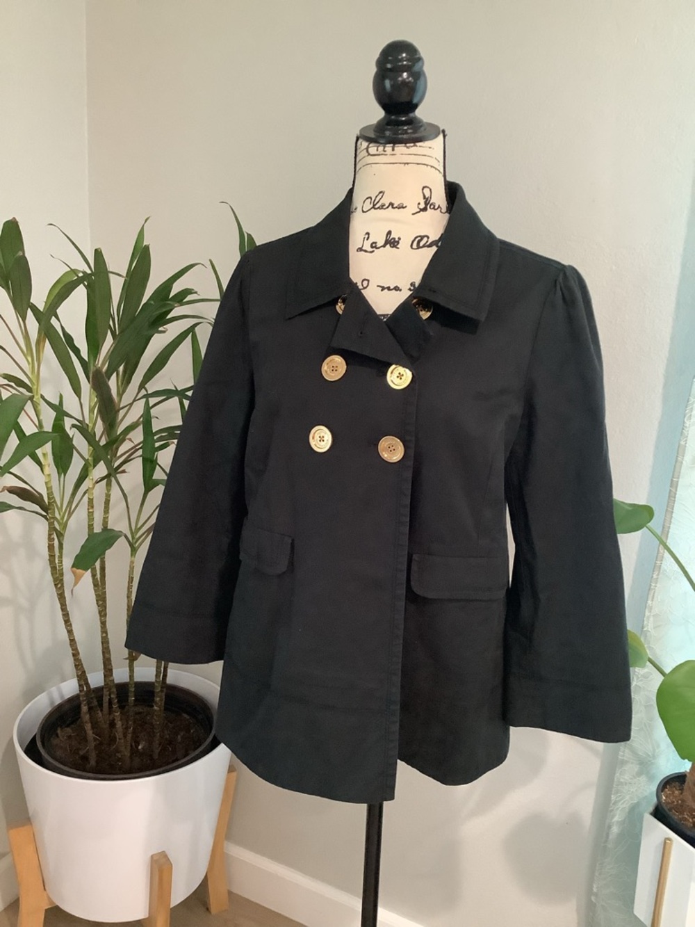 Juicy Couture Black Double-Breasted Jacket with Gold Buttons